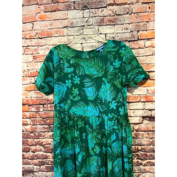 Blue Ginger Hawaiian dress blue green midi short sleeve women's Small - Picture 4 of 4